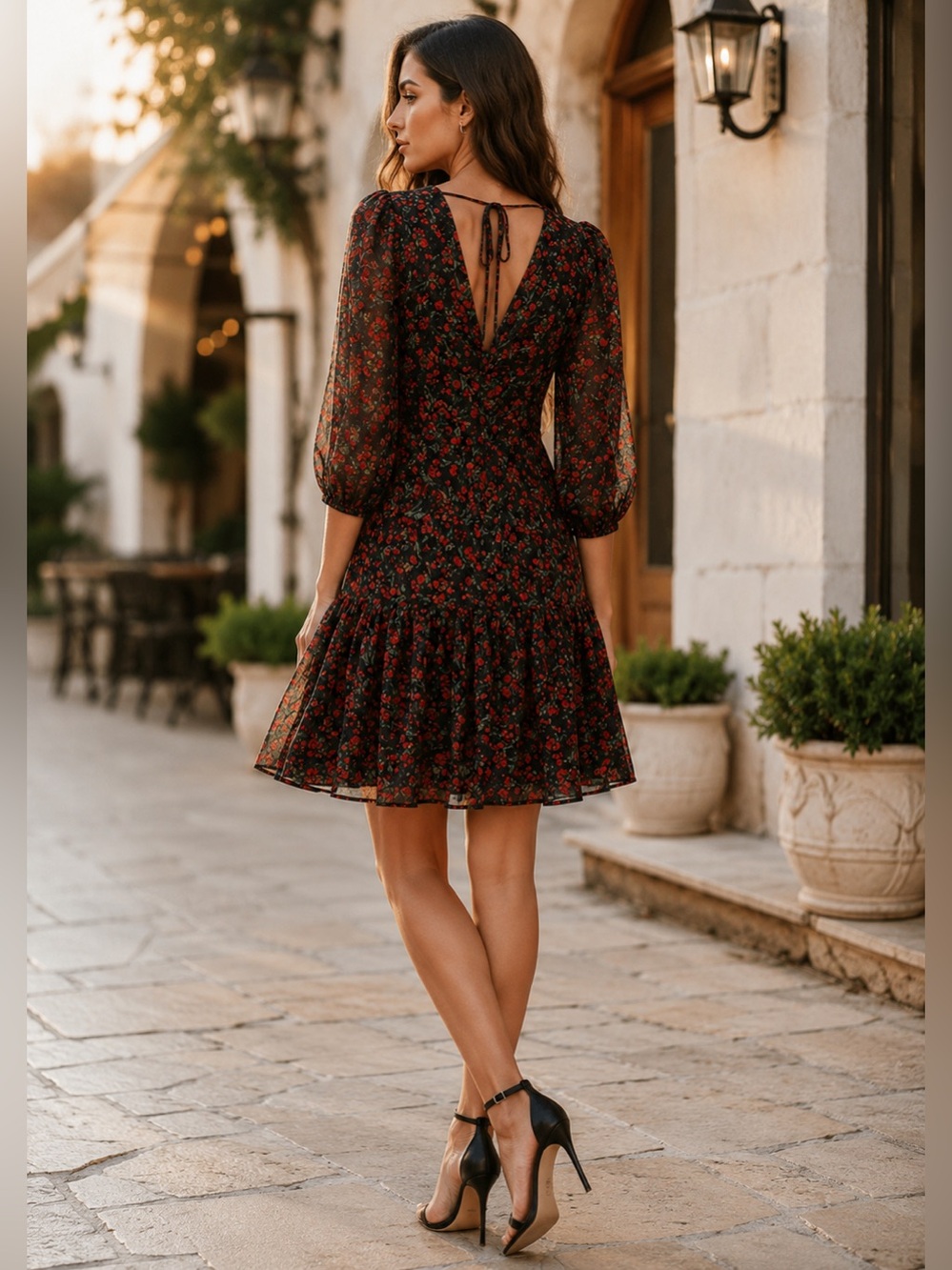 Calvin Klein Red Multi Floral Chiffon Dress – Size 6